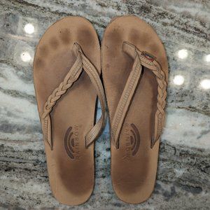 Rainbow 'Flirty' leather braided flip flop